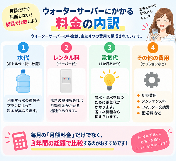 ウォーターサーバーにかかる料金の内訳